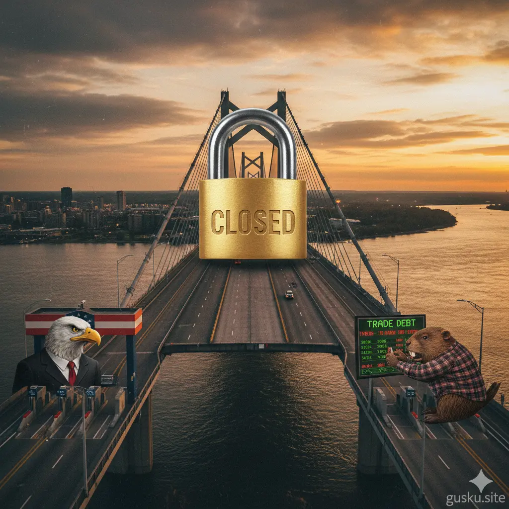 Satirical take on Trump's threat to block the Gordie Howe International Bridge.